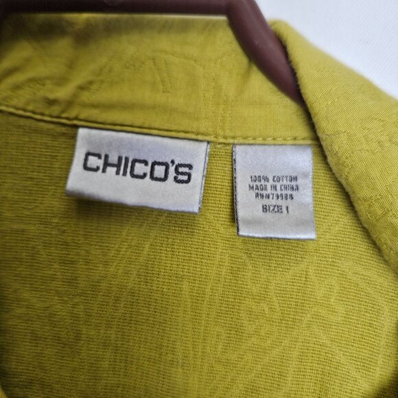 Chicos Size 1 S Yellow Textured Button-Up Jacket Cotton Lightweight‎ Casual Fit - Picture 3 of 9